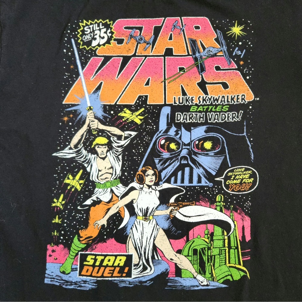 Star Wars Duel Luke Skywalker Battles Darth Vader Graphic T-Shirt  Sz L Black